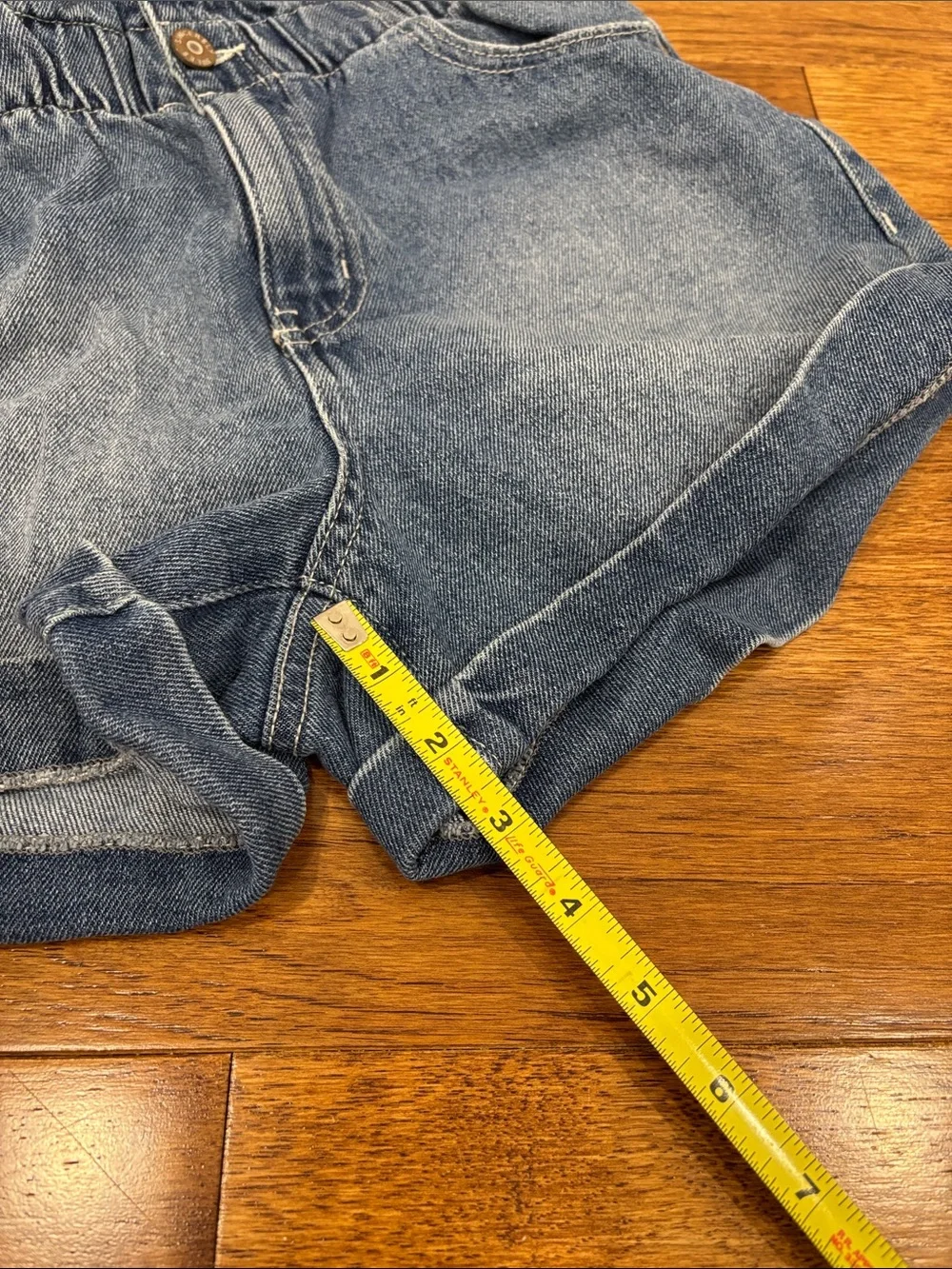 Sincerely Jules Medium Blue Paperbag Waist Denim Shorts